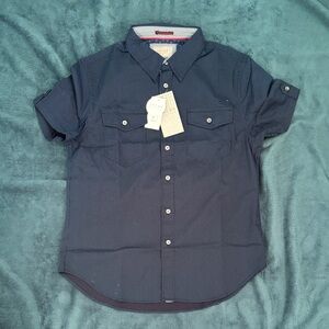 NWT Jachs Navy Dotted Casual Button Down Shirt Size Small